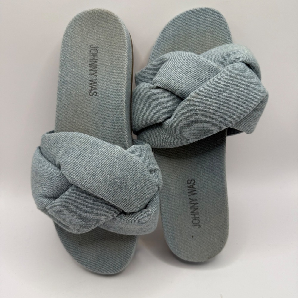 JOHNNY WAS Ojai Denim Slide Sandals Women's Size 7 Blue Knotted Comfort‎